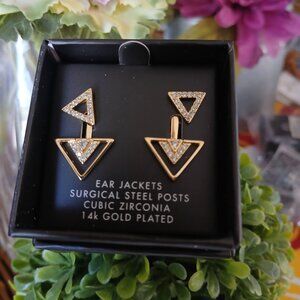 Laura Janelle 14K Gold Plate cubic zirconia triangle earring jackets NEW